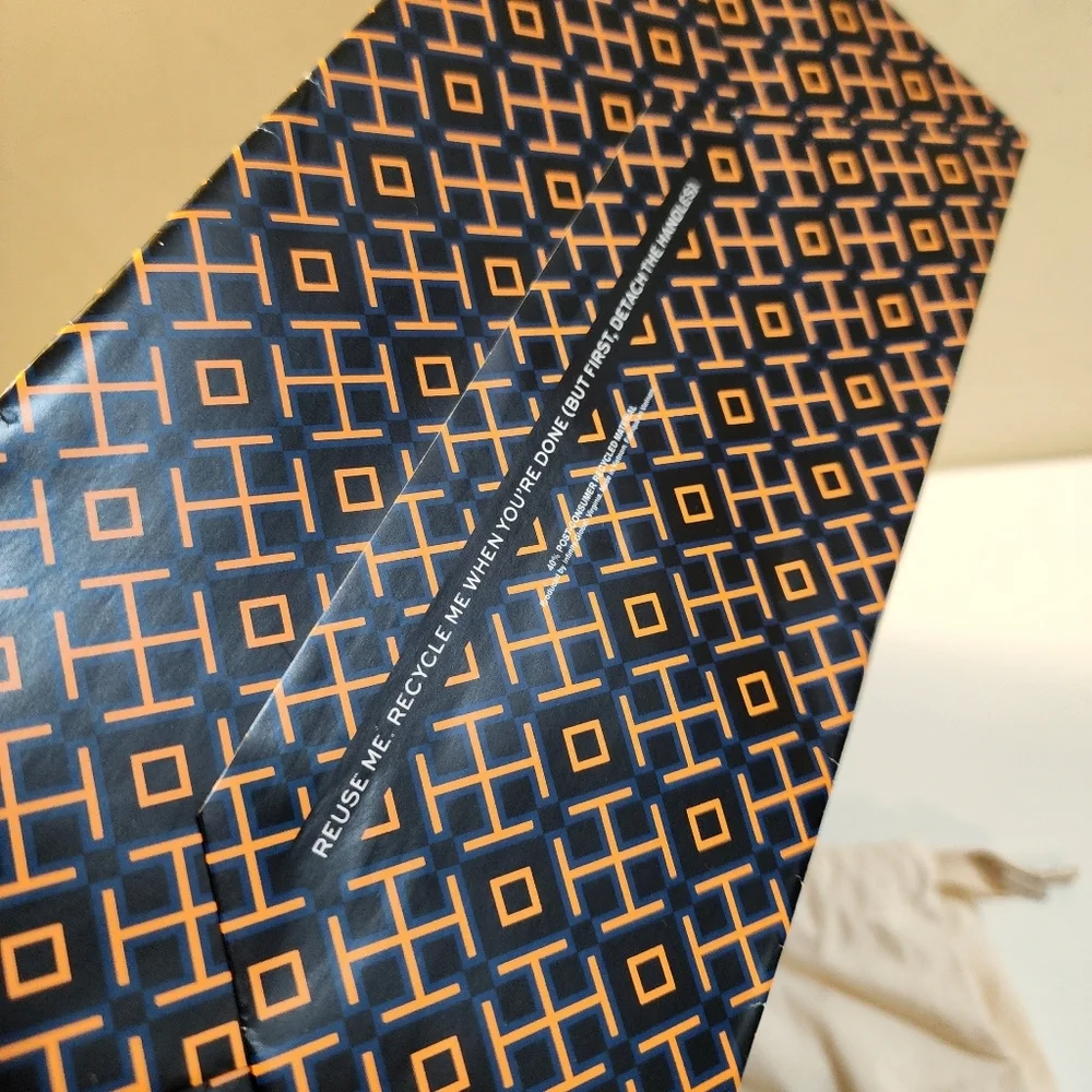 Tory Burch Navy and Green Patterned Shopping Bag with Cream Dust Bag